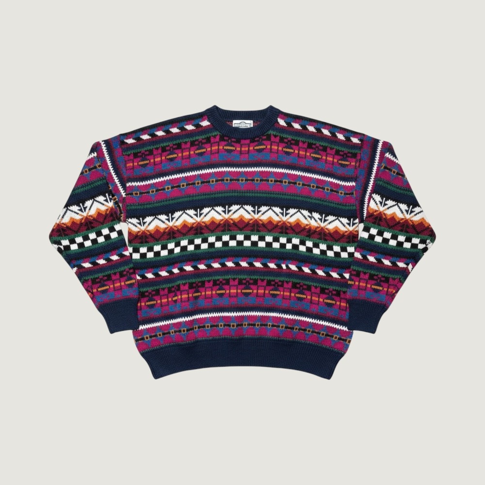VTG Gulf Traders Multi Color Geometric Knit Sweater‎ Mens Large 90s Coogi Style